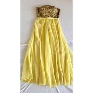 10305 Size 10 Sherri Hill sleeveless jeweled beaded bodice soft chiffon yellow
